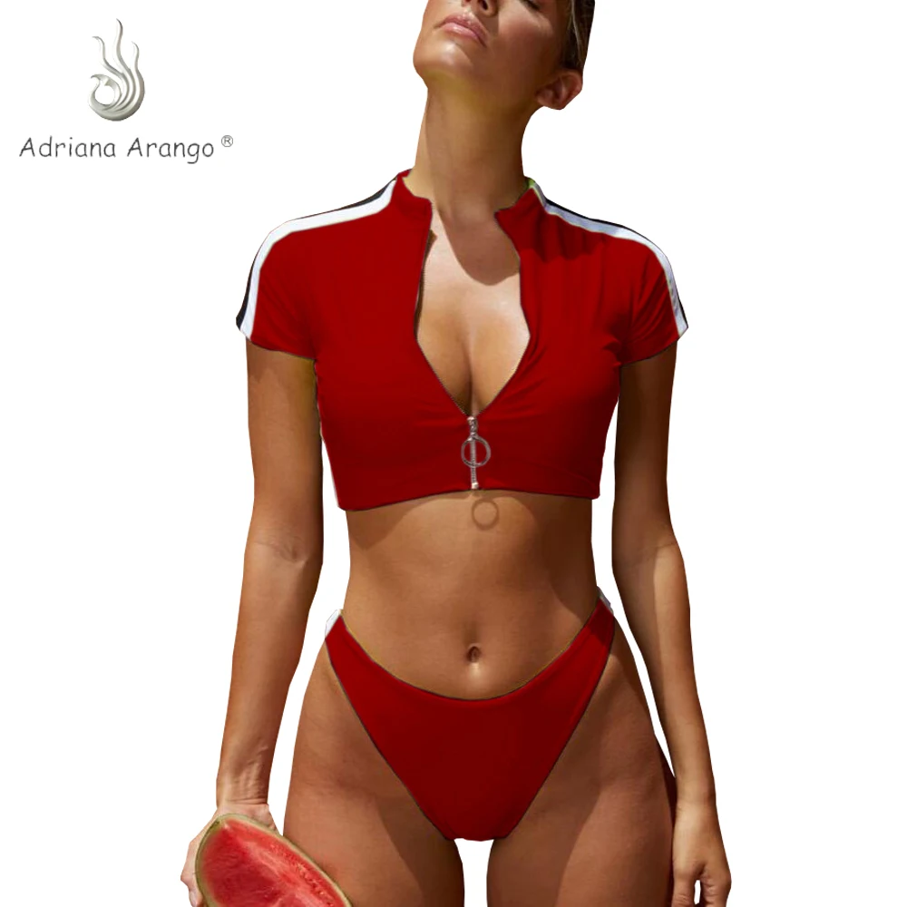 Adriana Arango 2019 уникальные Короткие рукава купальники передняя молния спортивный Топ