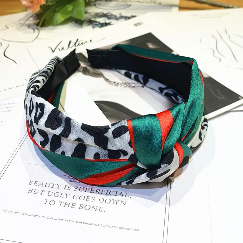 1 Hair Band Широкая повязка с козырьком красно-зеленая полосатая связанные в узел волосы аксессуар Леопардовый принт контрастная повязка для волос - Цвет: 1 Hair Band