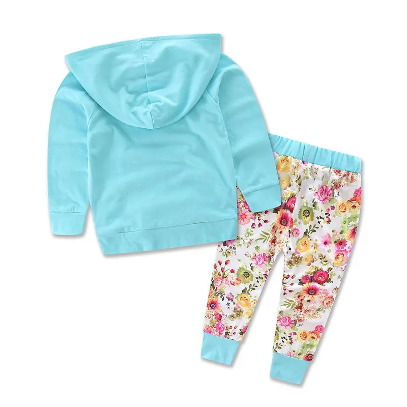 2PCS Set Baby Boys Girls Warm Hooded Tops Cotton Flower Coat Pants Casual Outfits Floral Toddler Girl Clothes | Детская одежда и