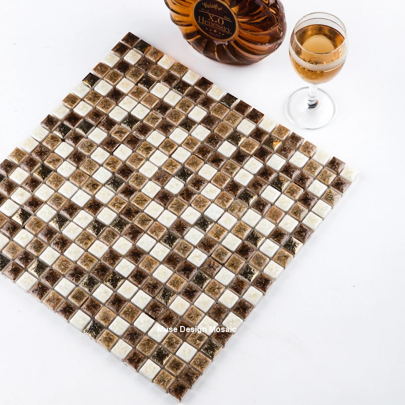 Ретро 15 мм коричневая белая керамическая мозаичная плитка для кухни backsplash Ванная
