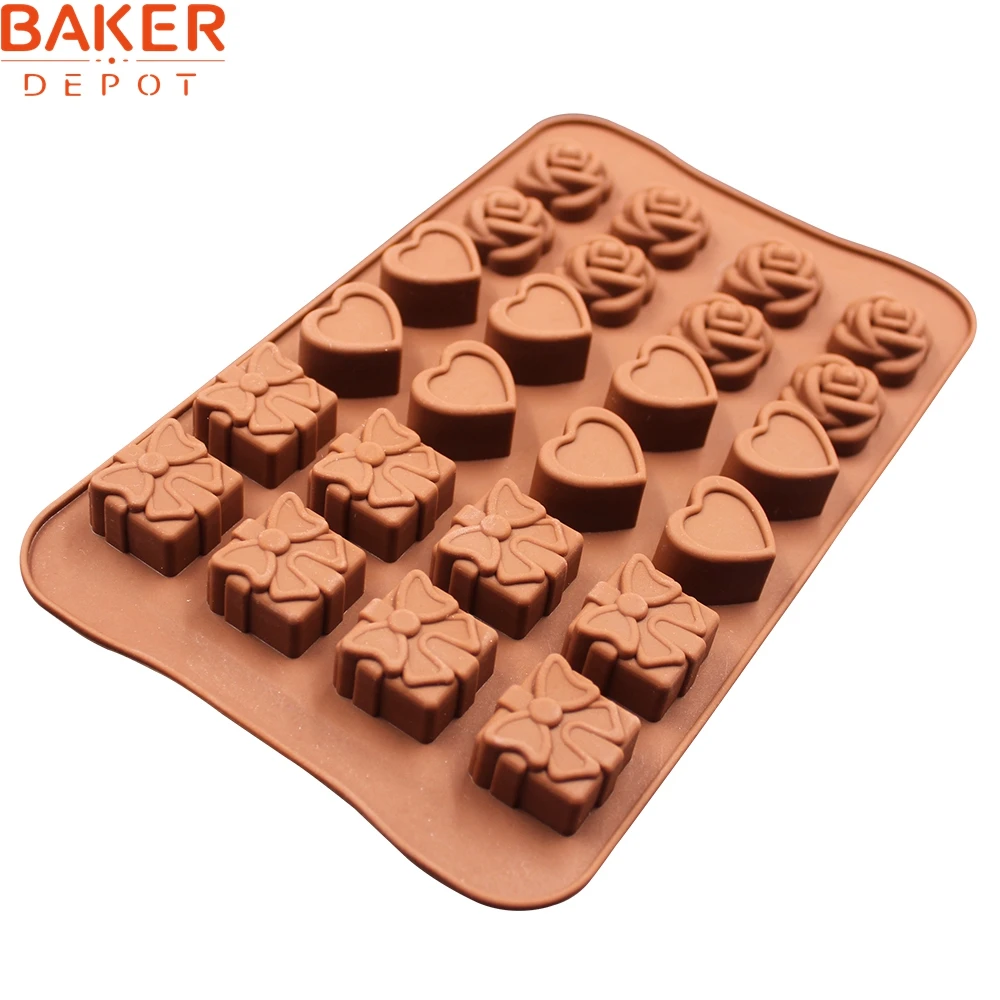 BAKER DEPOT DIY Flower Heart and Gift Silicone Mold for Chocolate Ice Cube Cake Decorating Molds CDSM-685 | Дом и сад