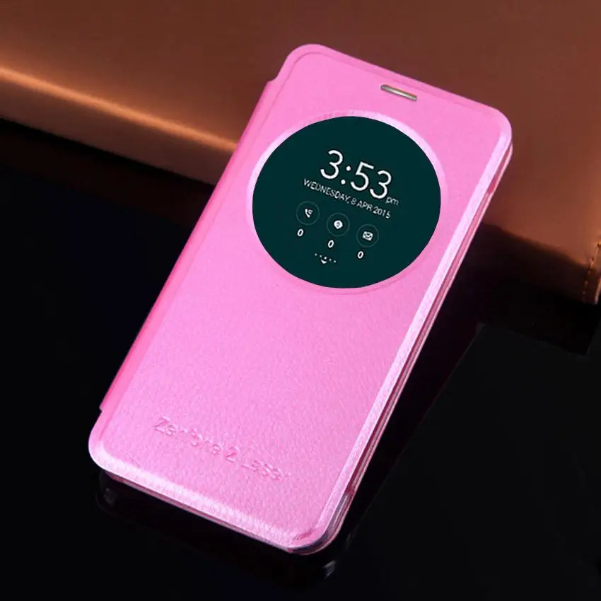 Из искусственной кожи чехол откидная крышка чехол для Asus Zenfone 2 laser Ze550kl Ze551kl 5,5 дюймов - Цвет: Розовый