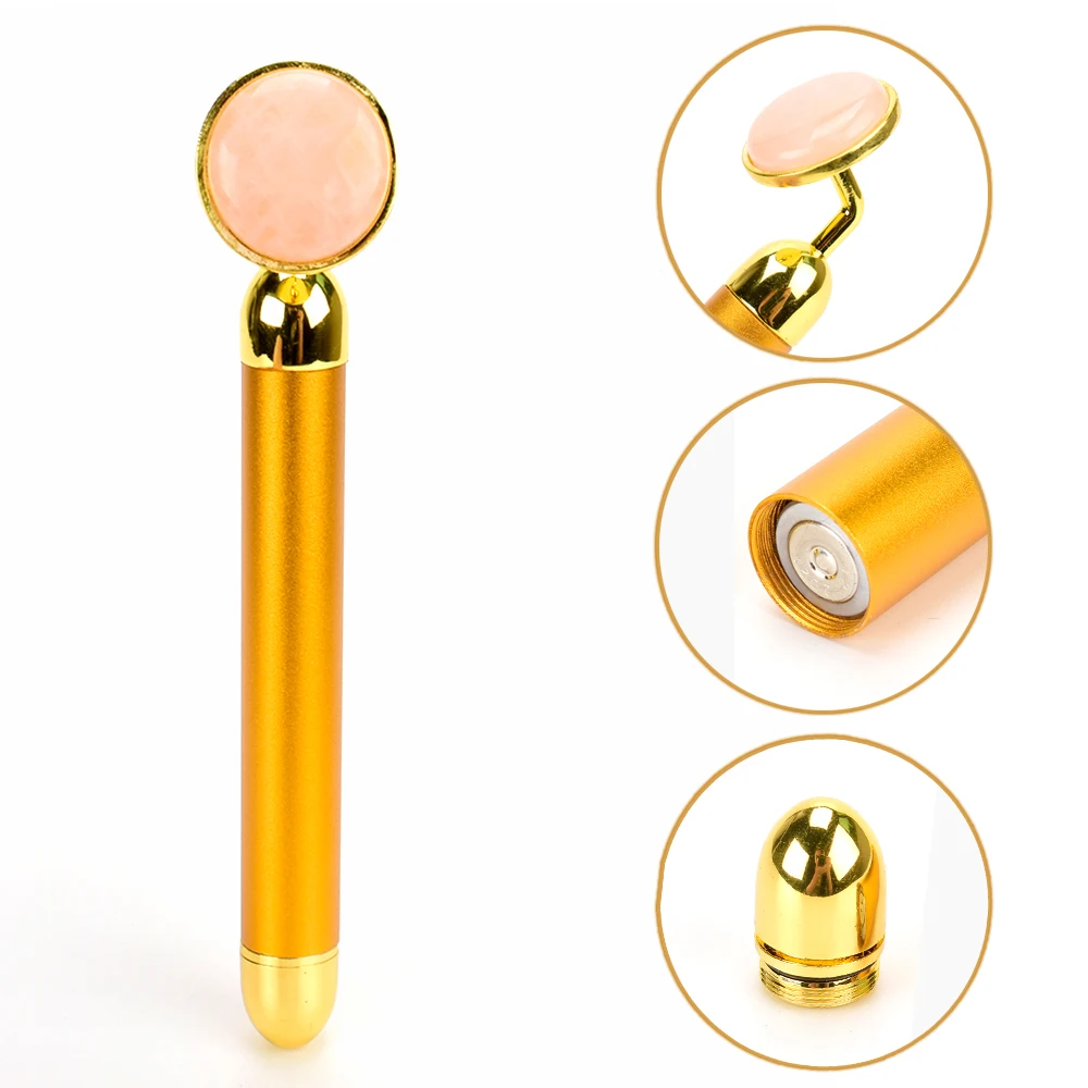 

Электрический массажер золотого цвета с вибрацией Нефритового валика и розовой кварцевой головкой для ухода за кожей лица, массажер для ли...