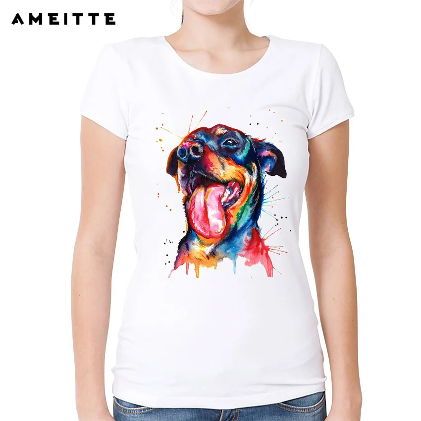 Футболка AMEITTE с акварелью Boston Terrier/питбулл/такса/Французский бульдог женская