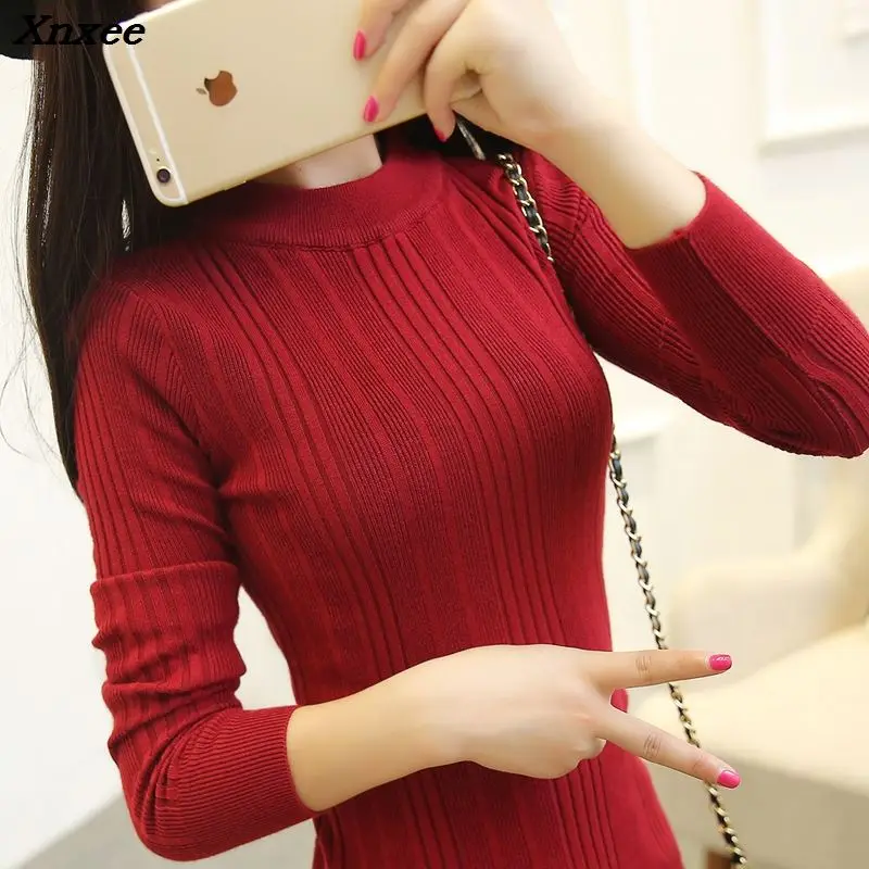 Korean new Turtleneck Shirt half female short sleeved turtleneck sweater slim thickening Xnxee | Женская одежда