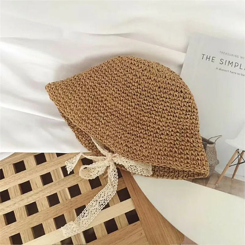 

Кружевная шляпа-ловушка для новорожденных девочек, летняя пляжная соломенная шляпа принцессы, милые аксессуары для От 6 месяцев до 4 лет, 2019