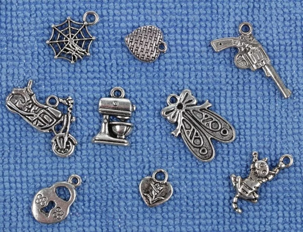 Смешанные винтажные серебряные подвески в виде сердца и кота для изготовления