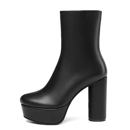 black shoes Gdgydh/весенние женские ботильоны; модная женская обувь из натуральной кожи на молнии и толстом квадратном каблуке с круглым носком на платформе в стиле панк; большие размеры - Цвет: black shoes