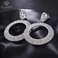 cuier crystal luxury glass rhinestones drop dangle festival round circle earrings for women femal girls silver plated er 40