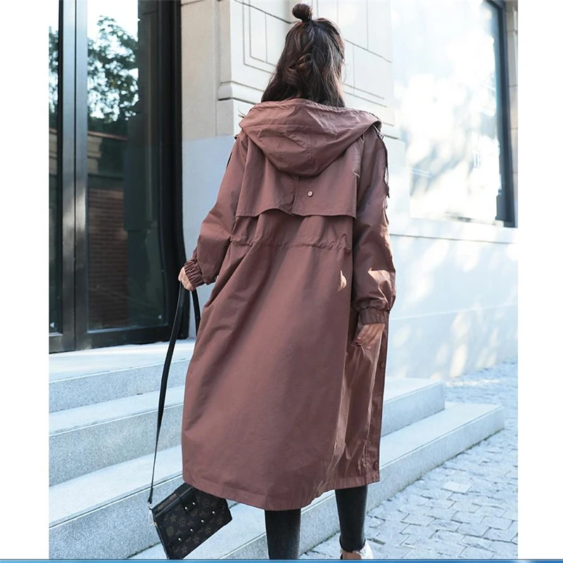 Плюс размеры для женщин ветровка 2019 демисезонный модные однотонные цвет Тренч