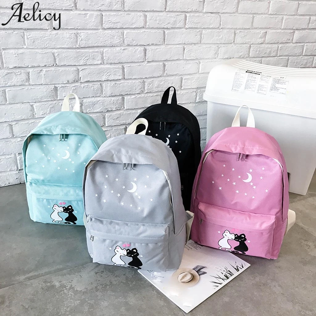 Aelicy 2019 рюкзак из четырех частей с принтом кота сумки на плечо школьный женские
