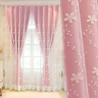 double layer tulle with blinds lining window curtains with tassel lace for bed room light shading beige top grade decoration
