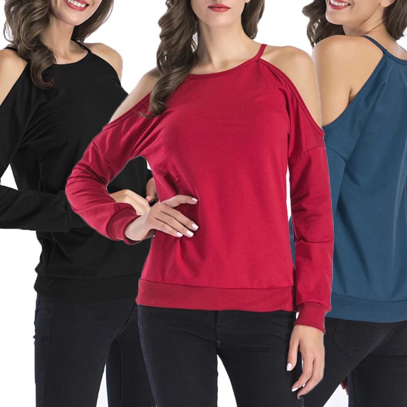 Женский свитер с длинным рукавом Свободный Топ открытыми плечами блузка на