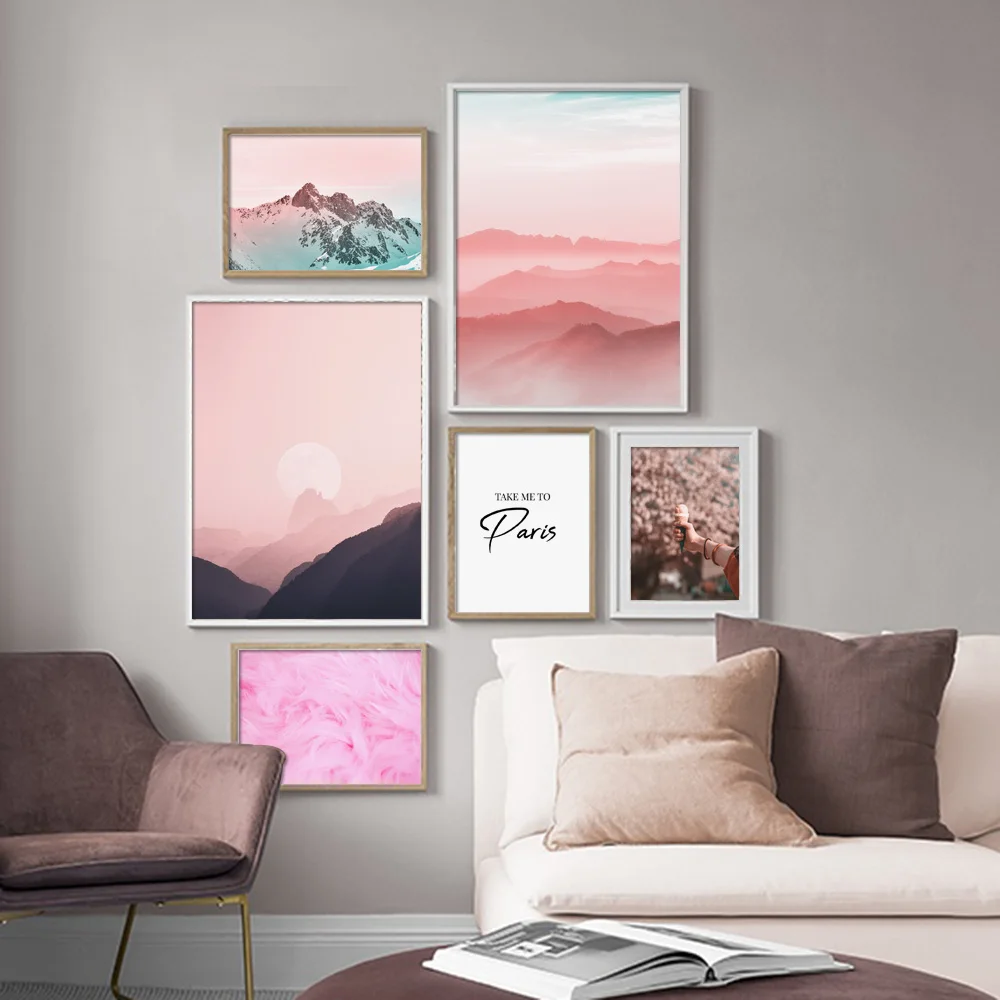 

Pink Landscape Mountain Feather Ice Cream Wall Art Canvas Painting Nordic Posters And Prints Wall Pictures For Living Room Decor