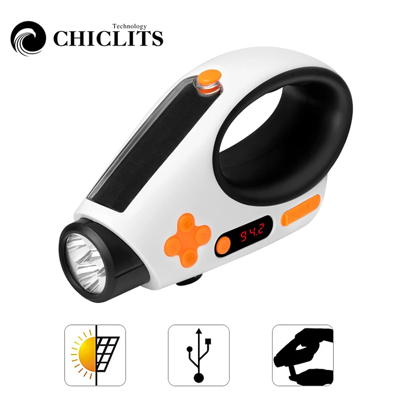 

LED Rechargeable Flashlight FM/AM Radio Torches USB Charging Portable Camping Light Solar Charged Manual Electricity Generation