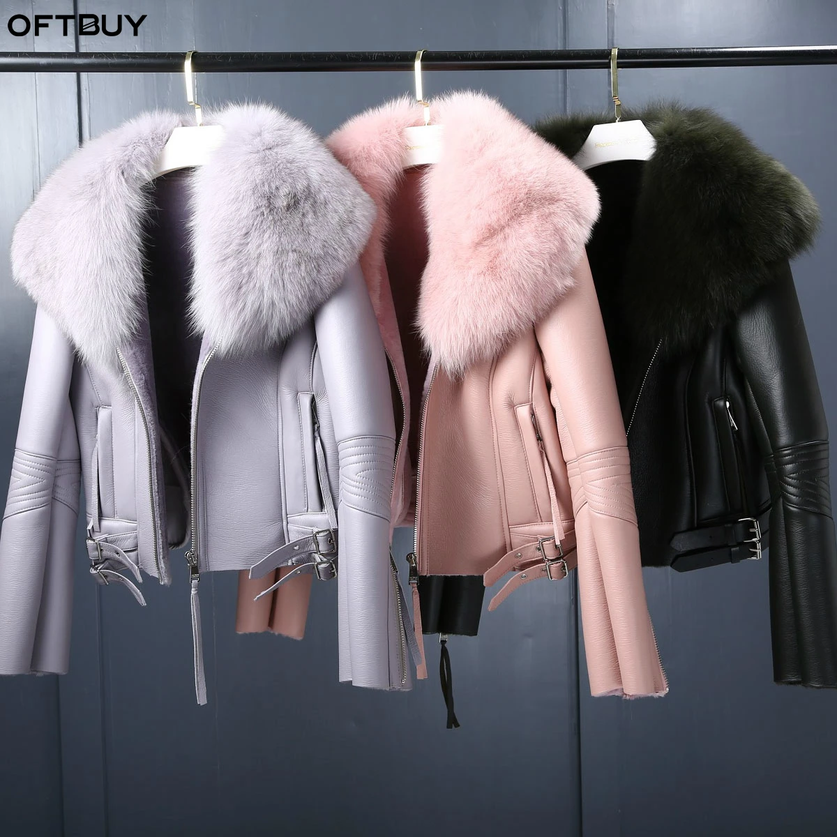 OFTBUY пальто с натуральным мехом, зимняя куртка для женщин, Воротник из натурального Лисьего меха, подкладка из натурального меха, искусственная кожа, Толстая теплая уличная одежда