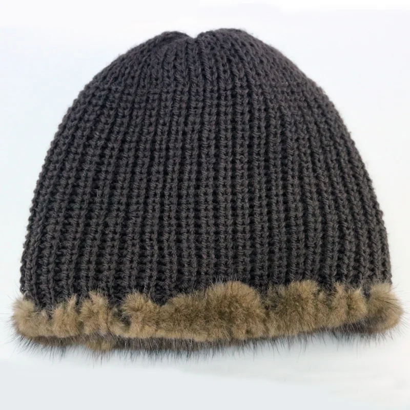 Зимняя вязаная женская шапка MPPM в русском стиле из меха норки с помпоном лисьего