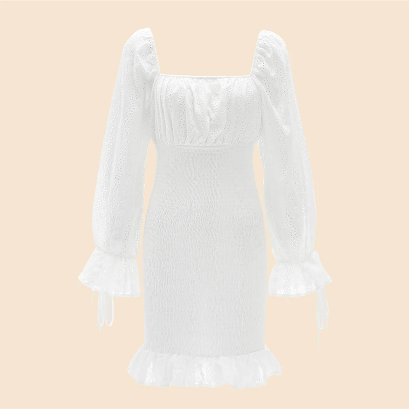 SHEIN Оригинальное Платье В Стиле 80-х С Квадратным Вырезом, Легкое Летнее Облегающее Платье С Ажурными Рукавами
