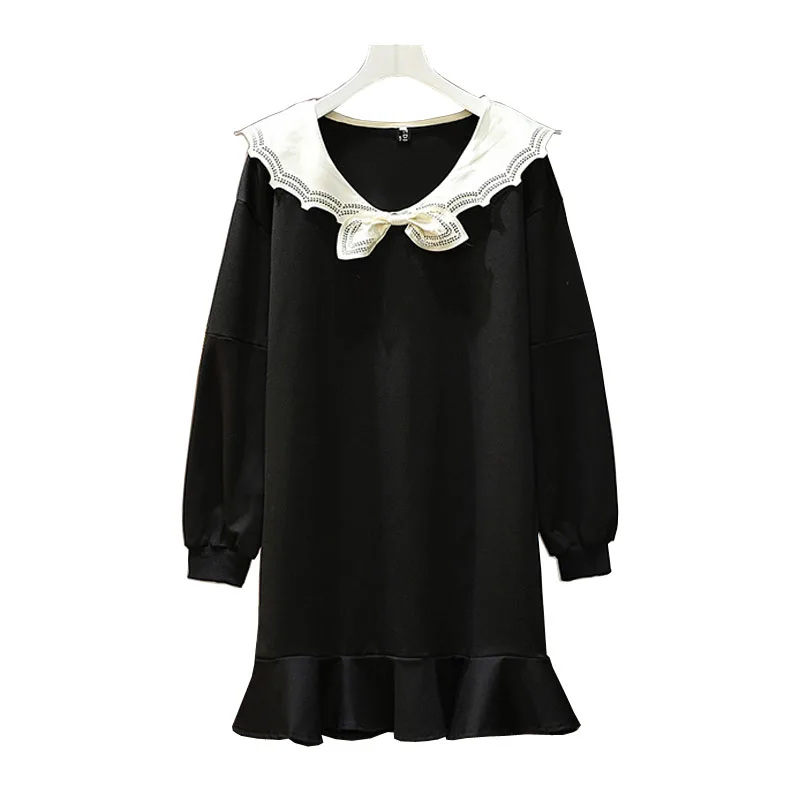 

PERHAPS U Women Bow Black Long Sleeve Hollow Out Mini Dress Loose D1180