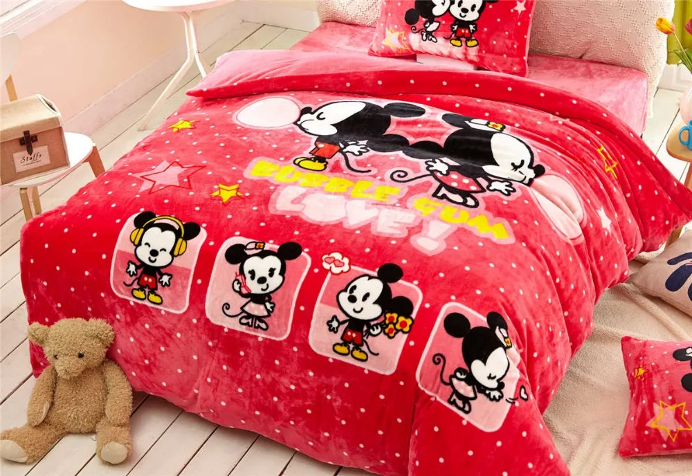 Фланелевый Комплект постельного белья с принтом Микки и Минни Маус двуспальный
