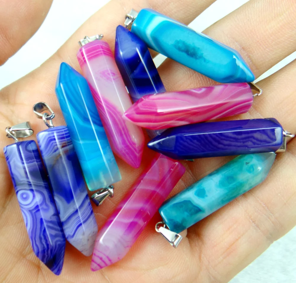 

Natural stone Turquoises Quartz Crystal Opal lapis tiger eye pillar pendant for diy Jewelry making necklace Accessories 24pcs