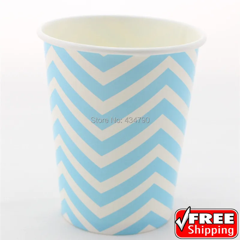 

60pcs 9OZ Blue Chevron Biodegradable Paper Cups Zig Zag Drinking,Disposable Wedding Baby Shower Tableware-Choose Your Colors