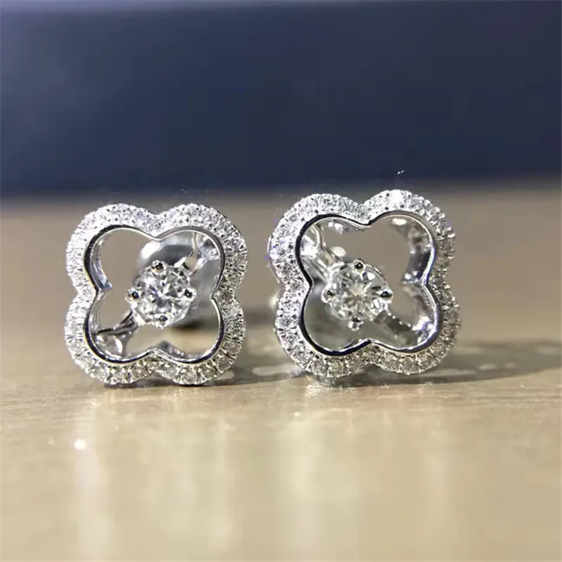 Женские серьги гвоздики с натуральным бриллиантом LASAMERO 0.096CT 18 К белое золото