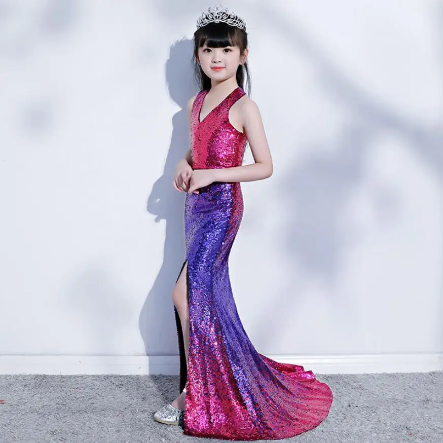 Платье принцессы с градиентными блестками для девочки платье на свадьбу