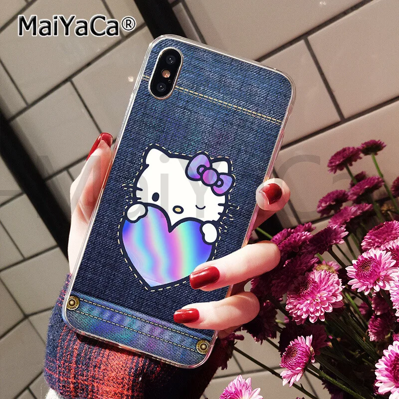MaiYaCa милый розовый hello kitty черный ТПУ чехол для телефона чехол для iphone 11 pro 5Sx 6 7 7plus 8 8Plus X XS MAX XR - Цвет: A11