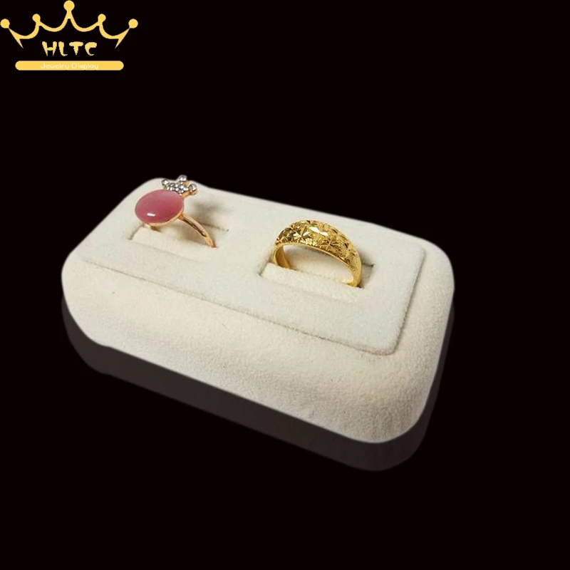 

Organizer Portable Jewelry Props For Ring Display Beige Velvet Tray Stand Holder With 2 Slots Couple Rings Jewellery Showcase