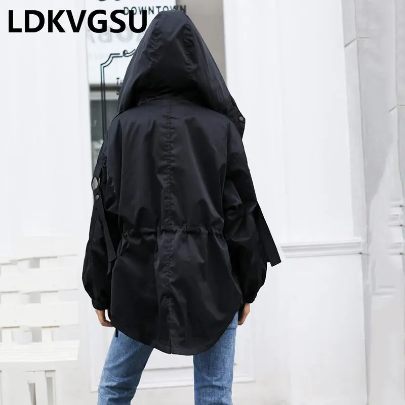 

2019 Spring Autumn New Korean Harajuku Women Loose Large Size Short Windbreaker Jacket Female Solid Color Hooded Coat Is1630