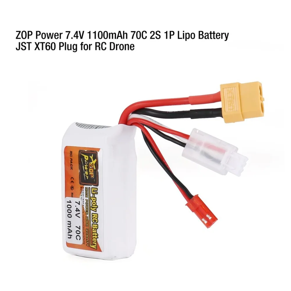 ZOP Мощность 7 4 V 450/1100 mAh 75/70C 2 S 1 P Lipo Батарея JST XT60 Plug Перезаряжаемые для RC гоночный
