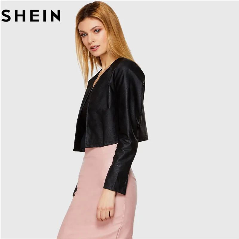 SHEIN Кожаная Короткая Куртка, Укороченная Куртка Из Эко Кожи, Кожаная Куртка-Болеро