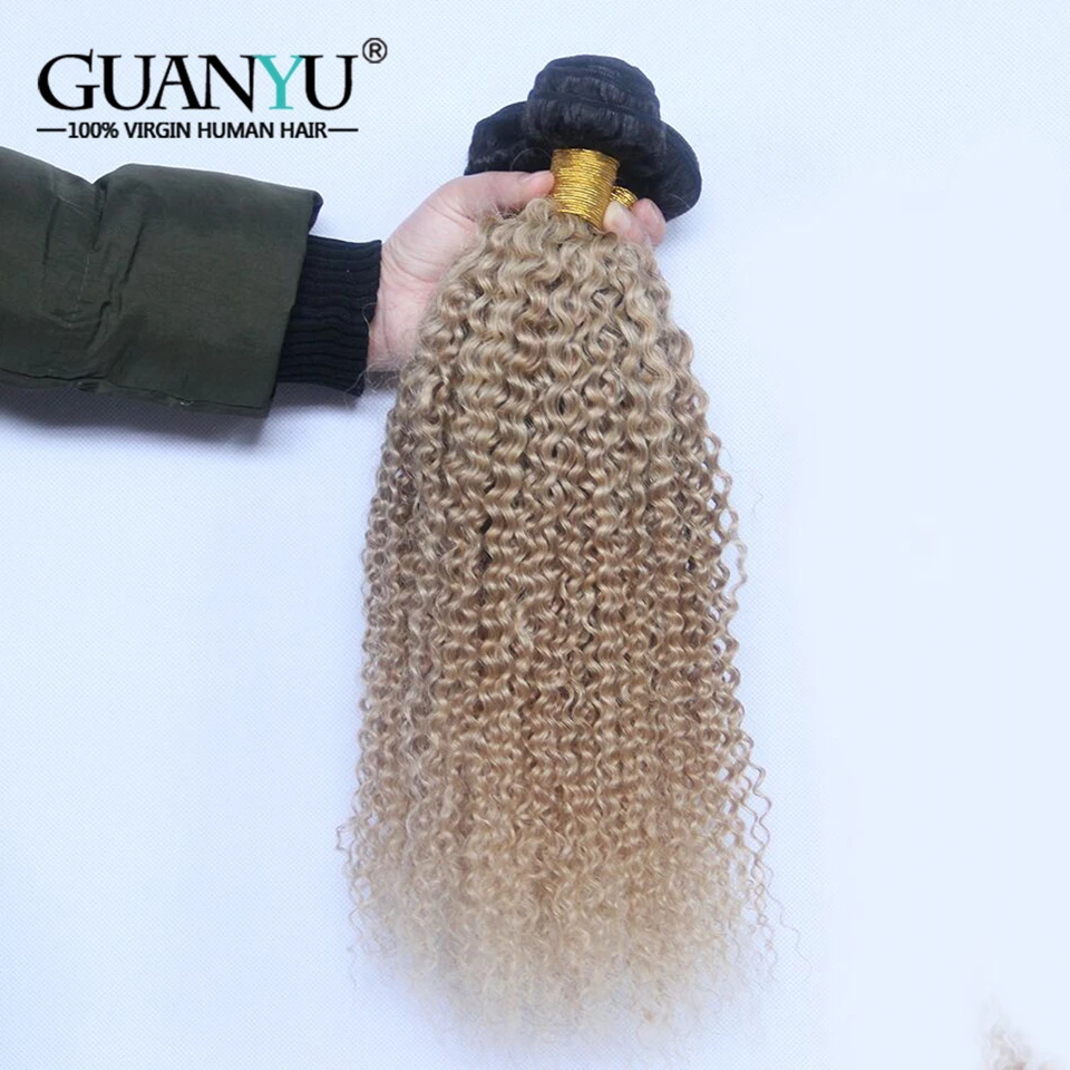 Guanyuhair #1B/27 медовый блонд Омбре кудрявые вьющиеся волосы плетение 3 пучка с