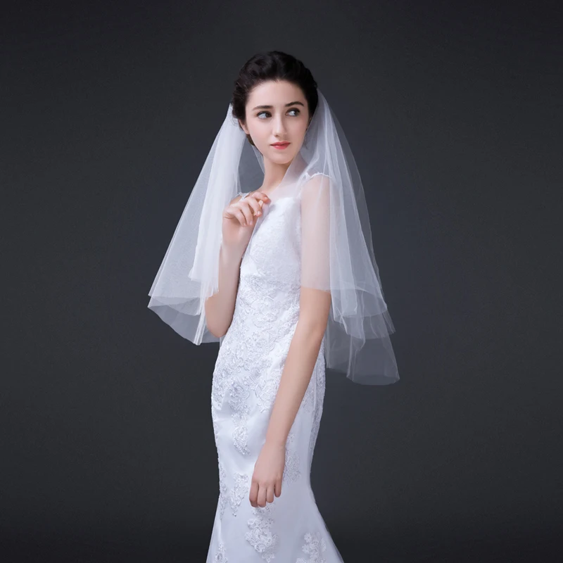 Hot Sale White Women Wedding Two Layers Cut Edge With Comb Bridal Veil Accessories Mantilla Velo De Novia | Свадьбы и торжества