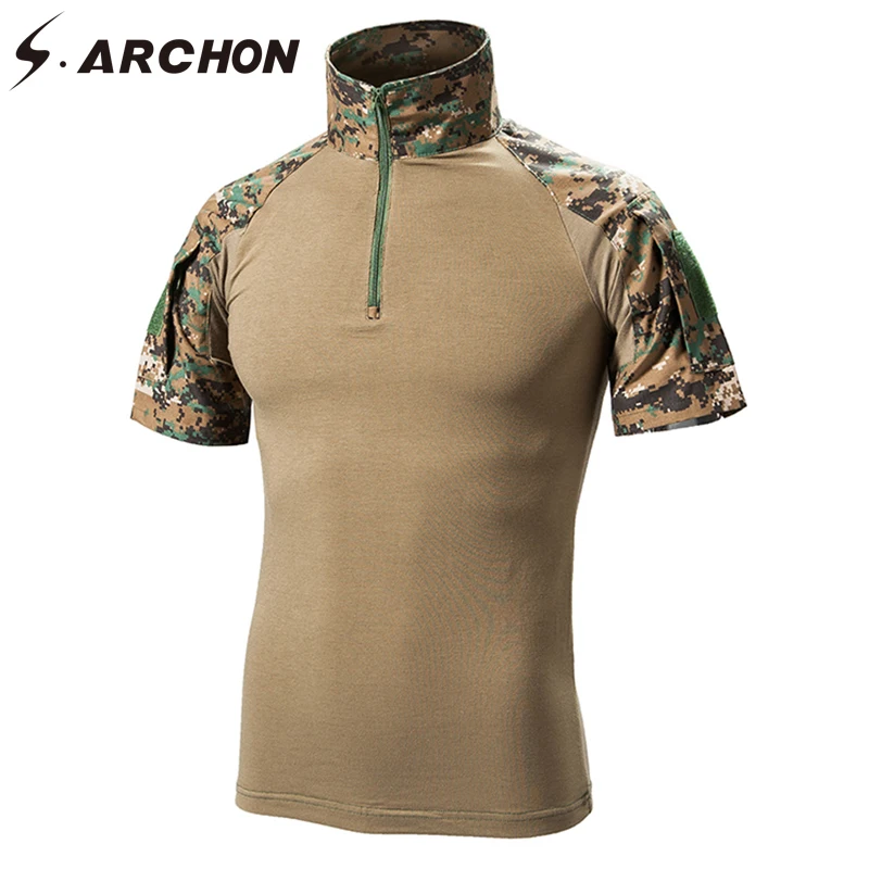 

S.ARCHON Tactical Gear Military Camouflage T Shirt Men Breathable Frog Soft Army Men T Shirt Summer Combat Camo T-Shirt