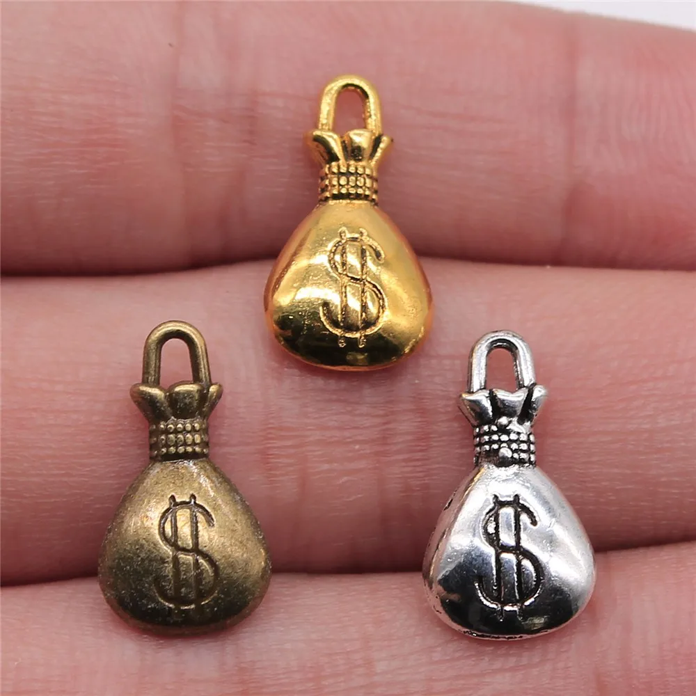 

WYSIWYG 5pcs 17x10mm 3 Colors Antique Gold Color Antique Silver Color Antique Bronze Color Lucky Money Bag Charms