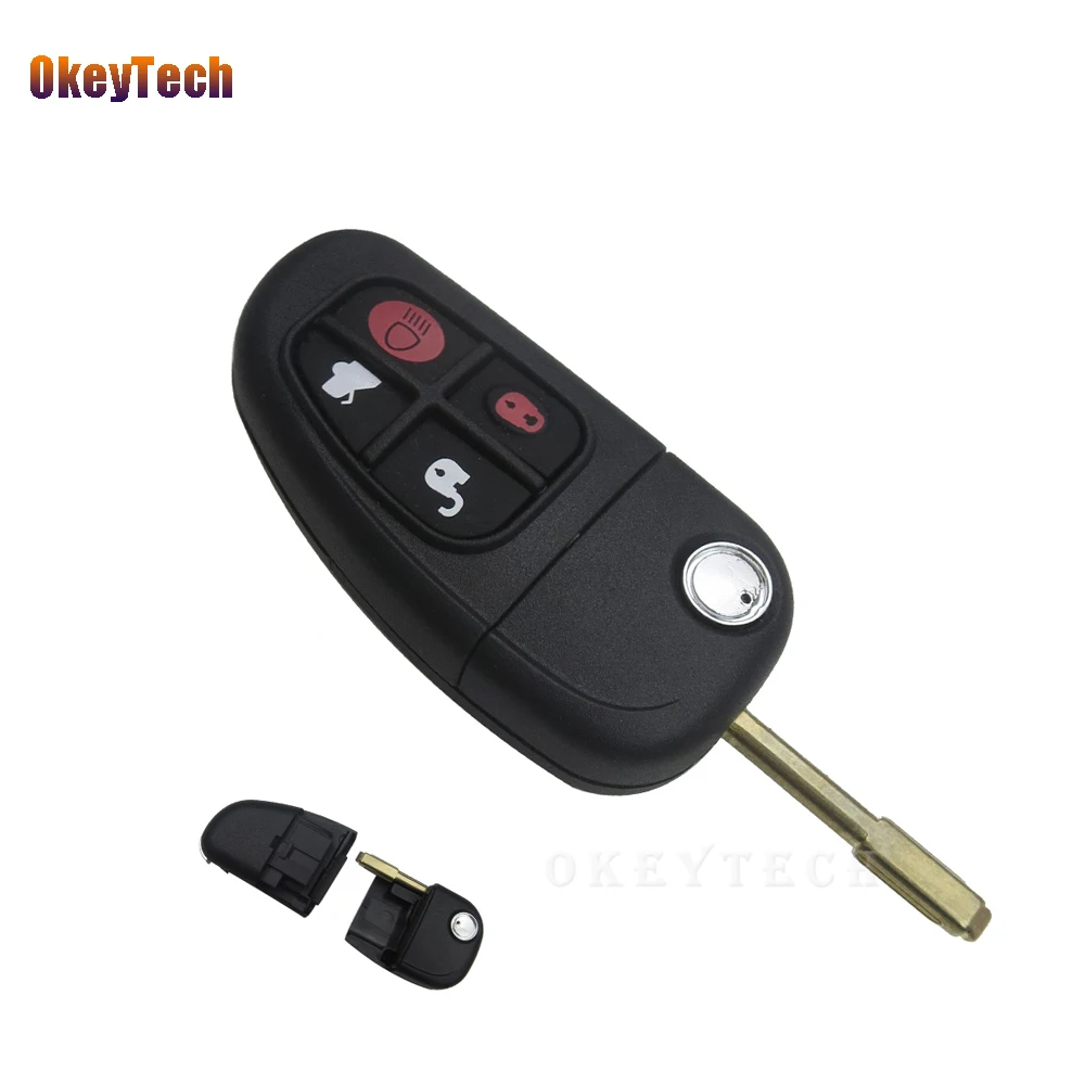 

OkeyTech For Jaguar X-Type S XJ XK Type 4 Button Remote Flip Folding Car Key Shell Key Case Cover Fob Car key Replacement Shell