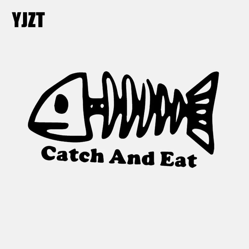 

YJZT 16.7CM*8.4CM Catch And Eat Bone Fish Decal Vinyl Car Sticker Car Window Fishing Black/Silver C24-1020