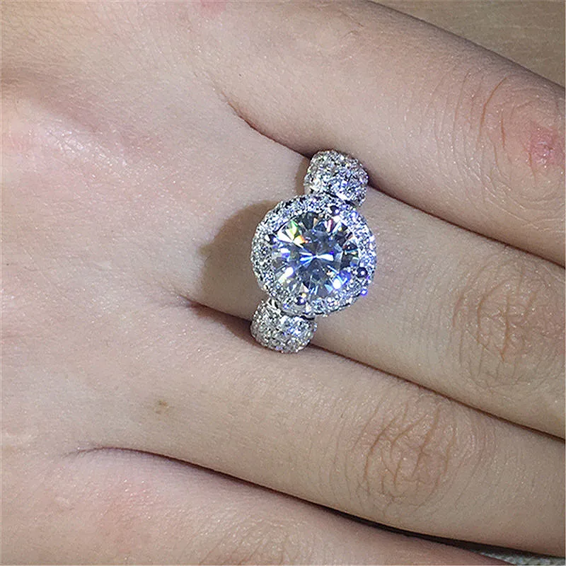 Цельный 18K Белый Золотой 1ct 6 5 мм Круглый Свадебный Набор для помолвки набор с