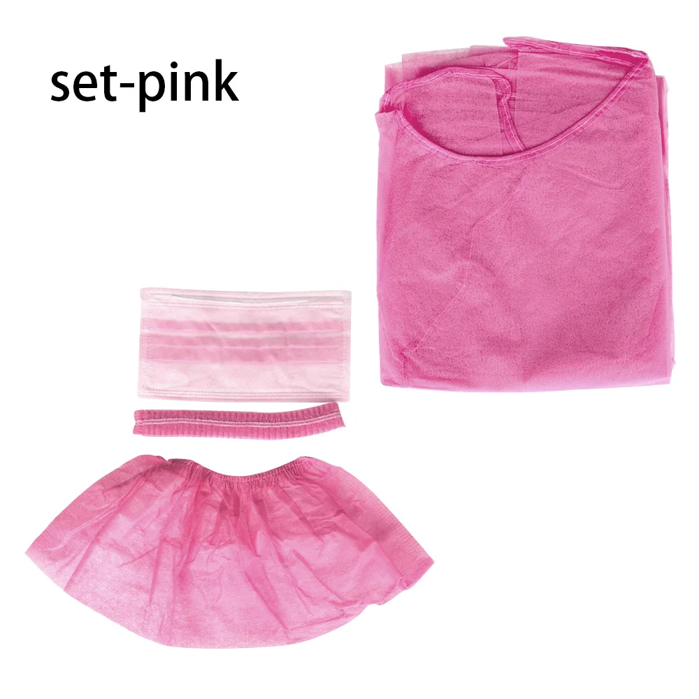 set-pink Разные цвета! 1 комплект одноразовый хирургический наряд тату аксессуары и светильник Пылезащитная одежда комбинезоны одноразовые фартуки медицинская одежда - Цвет: set-pink