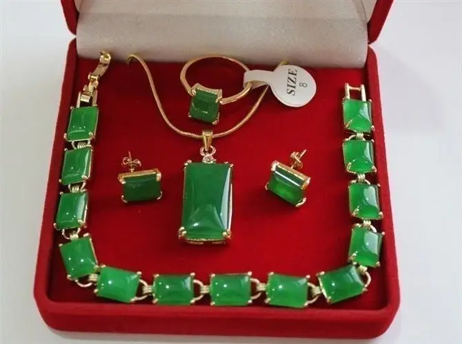 new Style Hot sale*** nice green STONE bracelet earrings ring &amp pendant Necklace Fashion Wedding Party Jewellery | Украшения и
