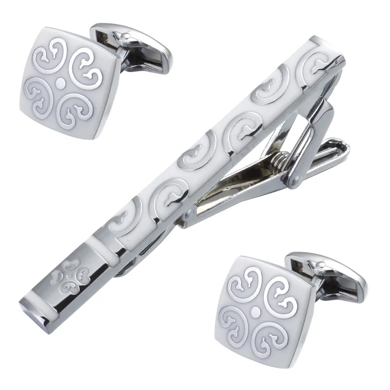 Роскошный белый эмалированный узор серебристый зажим для галстука запонки