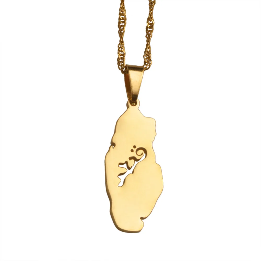 Qatar Country Map Gold Color Thin Chain Pendant Necklace for Women Girls Qatari Jewelry Gifts #J0439 | Украшения и аксессуары