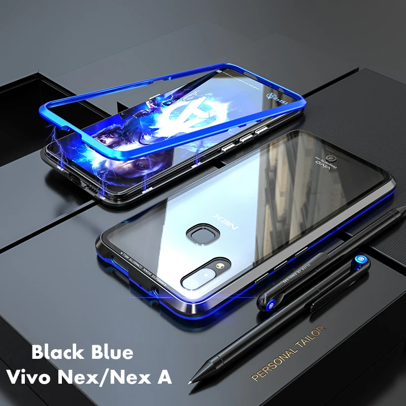 ADKO Магнитный чехол с украшением для Vivo Nex металлический бампер прозрачный закаленное стекло задняя Противоударная крышка для Vivo Nex S Nex A