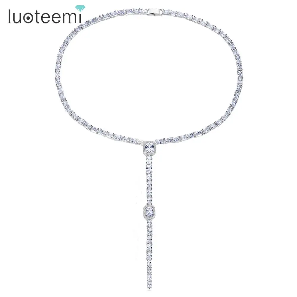 Женское Ожерелье с кулоном LUOTEEMI роскошный квадратный кулон фианитом Длинная