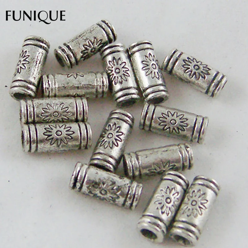 FUNIQUE 110 шт Серебристый цветок под старину трубчатые спейсеры бусины hole1.6 мм
