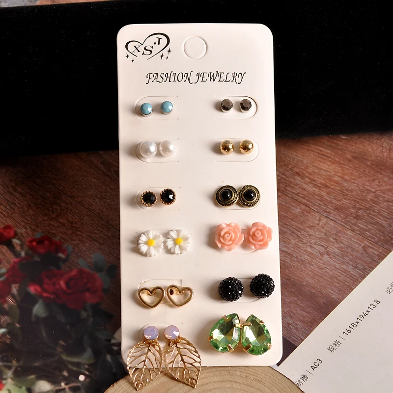 2019 New fashion women jewelry wholesale girls party ear studs beautiful match 12pairs /set earrings gifts | Украшения и