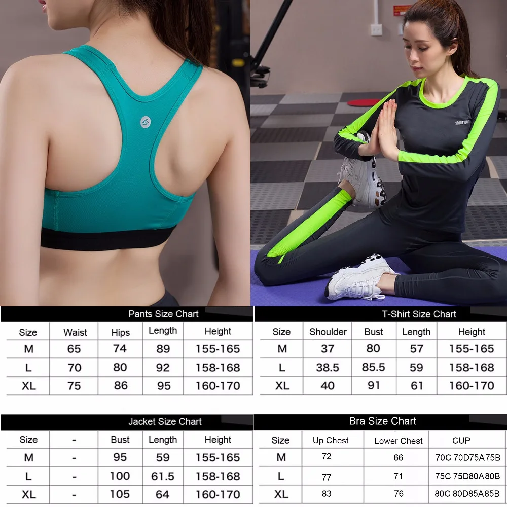 Sport Suit Women Yoga Set Solid Color Long Sleeve Zipper Jacket+Shirt+Bra+Pants Leggings Fitness Sportswear Gym Workout Clothes | Фитнес и