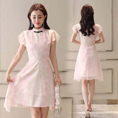 Китайский Национальный стиль улучшилось Cheongsam шифон женское платье 2018 новый